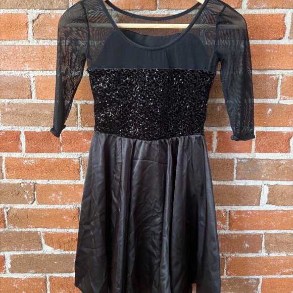Weissman Black Satin Sequin + Mesh Girls Dance / Figure Skating Dress - Size M - Picture 2 of 3